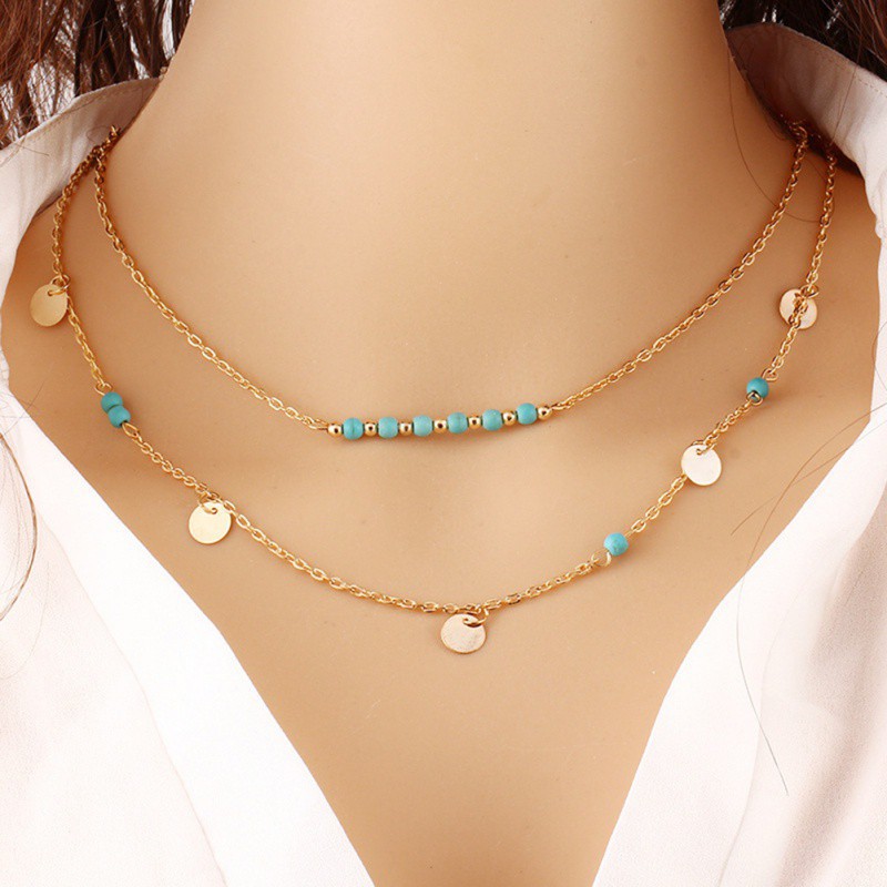 Dây Chuyền Nữ Hai Lớp Đính Đá Ngọc Lam