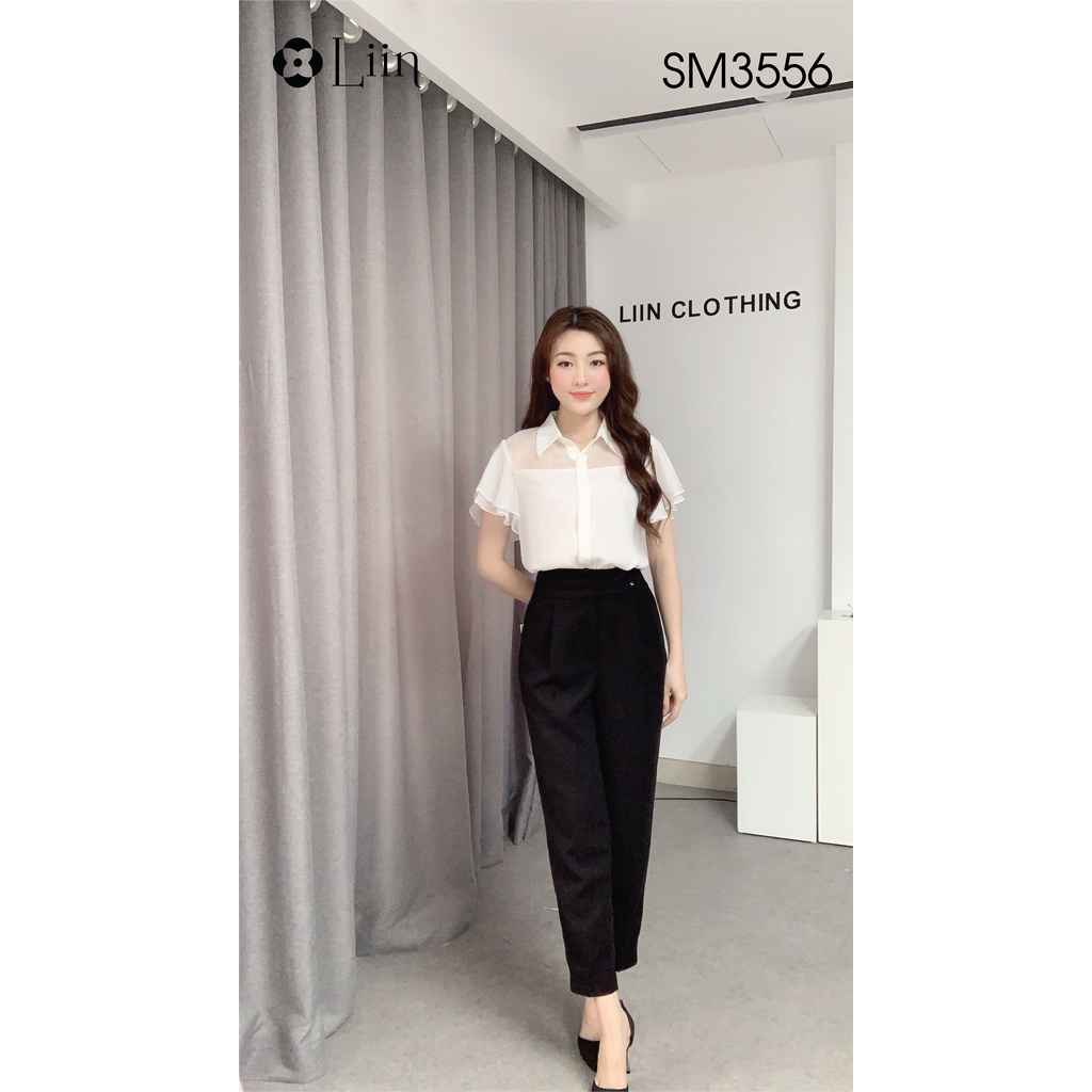 Áo sơ mi nữ màu Trắng ngắnTay Bèo chất liệu lụa trơn kiểu dáng xinh xắn Liin Clothing SM3556