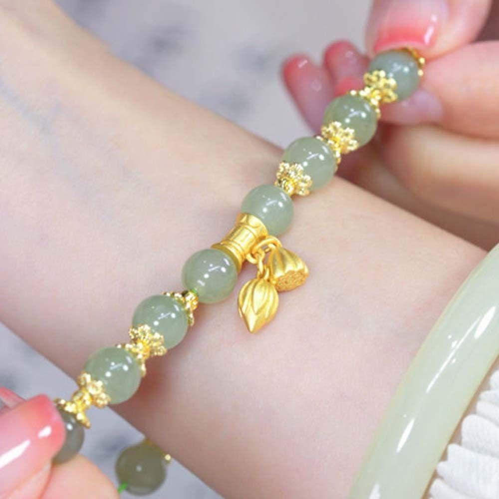 Aaron1 Vòng Tay Hạt Ngọc Bích Bằng Hợp Kim Handmade Duyên Dáng Cho Nữ