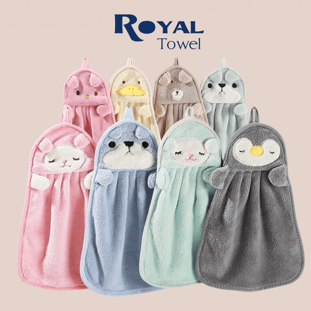 Khăn lau tay nhà bếp phòng tắm treo tường Royal Towel thấm hút nhanh nhiều màu sắc dễ thương có móc treo cho gia đình