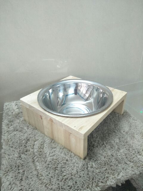 BÁT ĂN CHÓ MÈO BẰNG INOX, KÈM KHAY GỖ TỰ NHIÊN SIÊU CỨNG, CHỐNG NƯỚC - KHAY ĐỰNG THỨC ĂN THÚ CƯNG