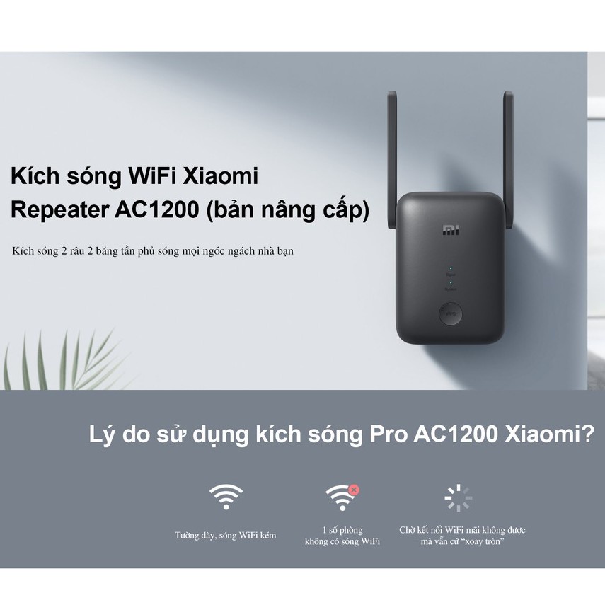 Kích sóng wifi Xiaomi AC1200 Mi Wifi Range Extender-RA75- Bộ kích wifi 2 băng tần 2.4GHz 5GHz