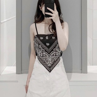 Áo Yếm 2 Dây Thổ Cẩm họa tiết vintage ôm body 2 màu trắng đen cá tính