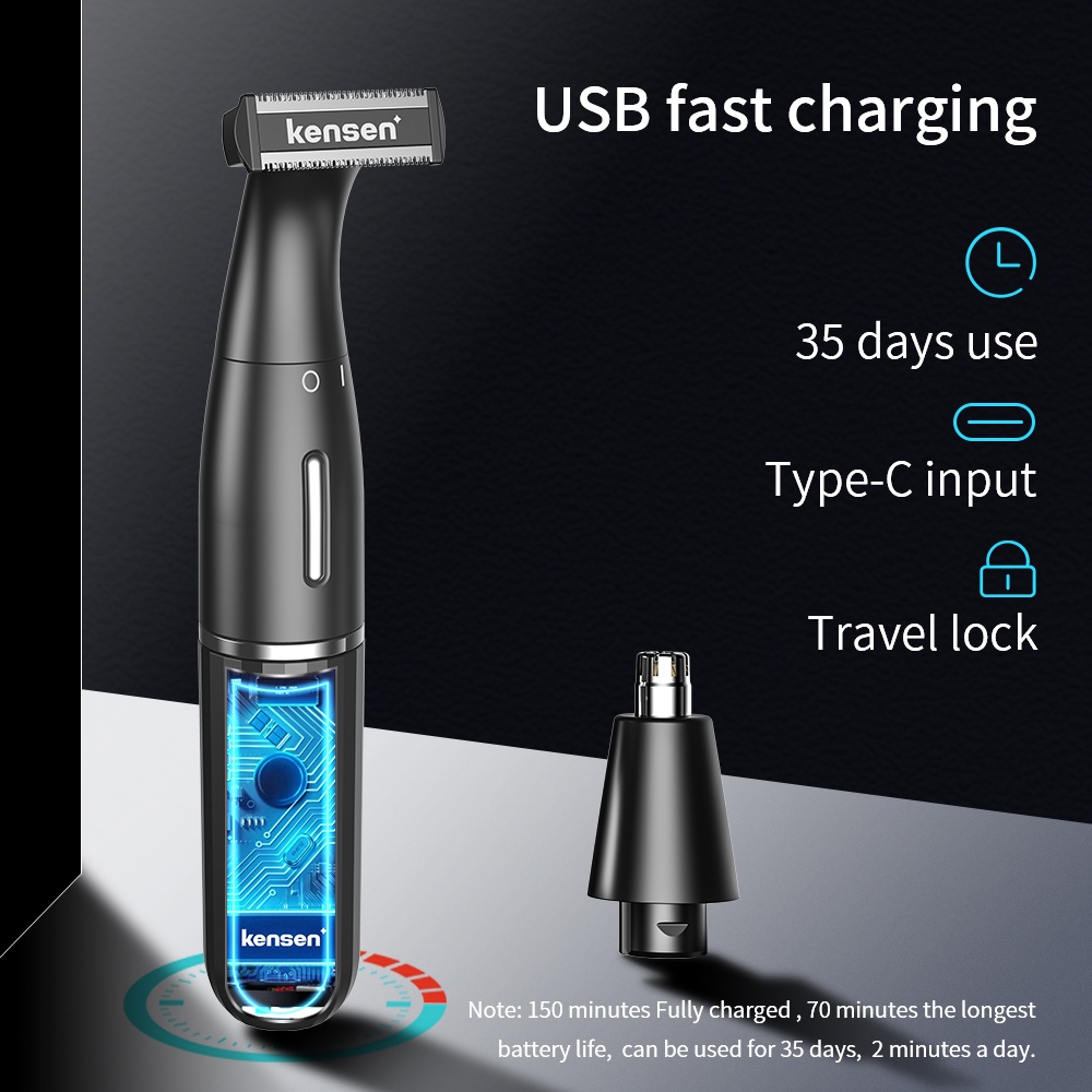 Tông đơ cạo râu KENSEN 2 trong 1 chống thấm nước sạc usb chuyên dụng cho nam