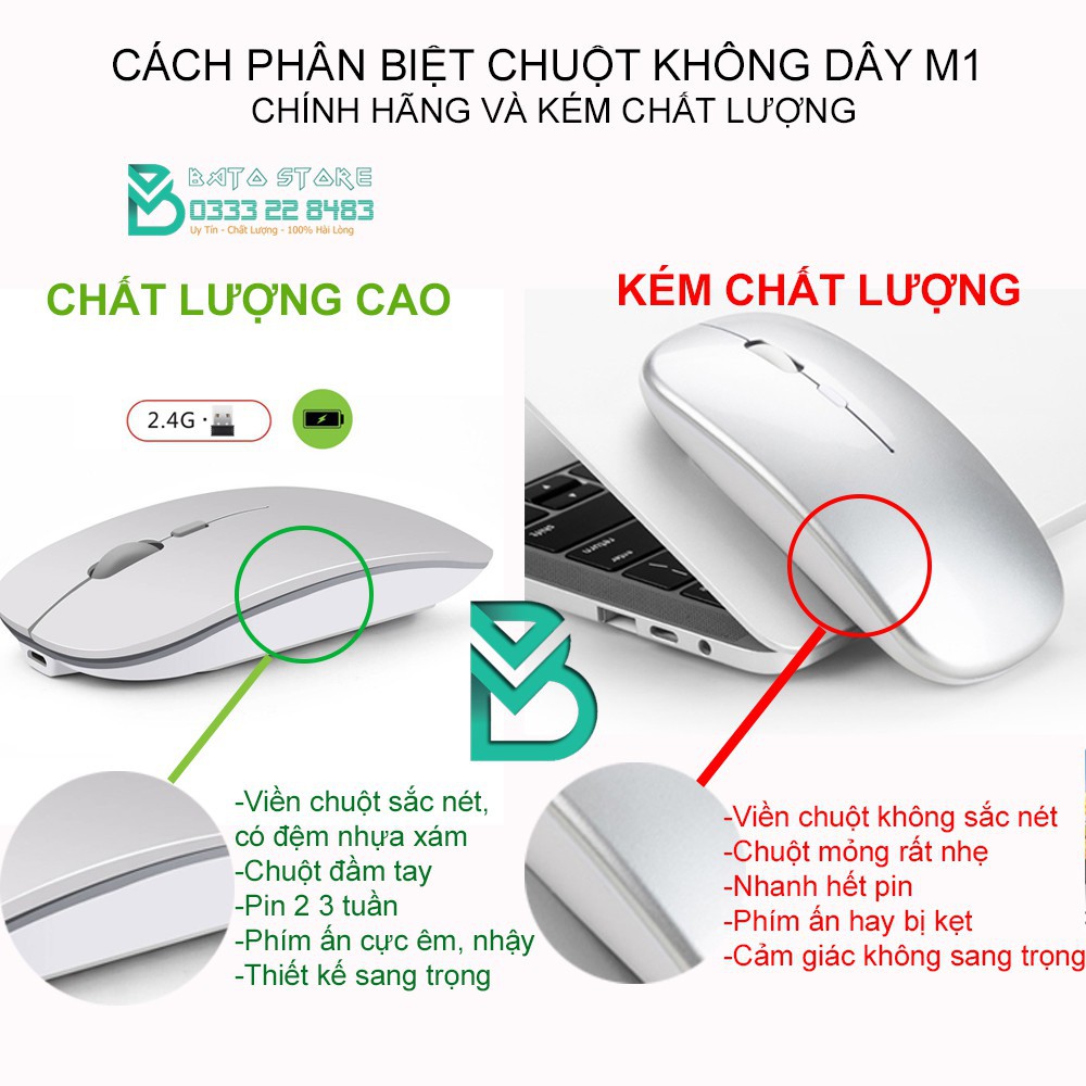 Chuột Không Dây Tự Sạc M1  chuyên dùng cho Máy tính, Laptop, Mac, Ipad, SmartTV - Tặng lót chuột