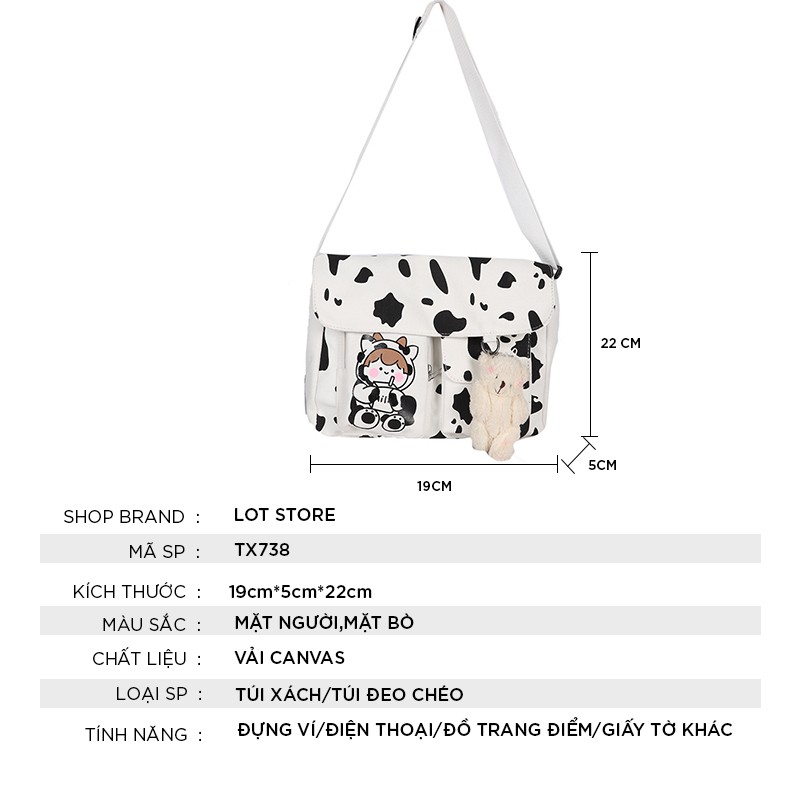 Túi tote canvas đeo chéo giá rẻ trơn vải mềm đi học LOT STORE TX738 ( Size nhỏ không kèm gấu )