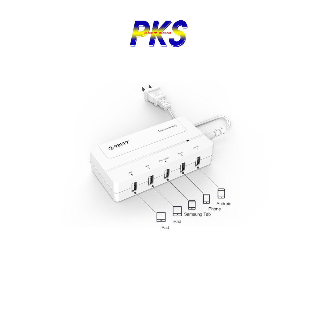 Bộ sạc để bàn ORICO DCH-5U 5 cổng nhanh USB 5V 6A Tối đa 30W màu đen - Hàng chính hãng