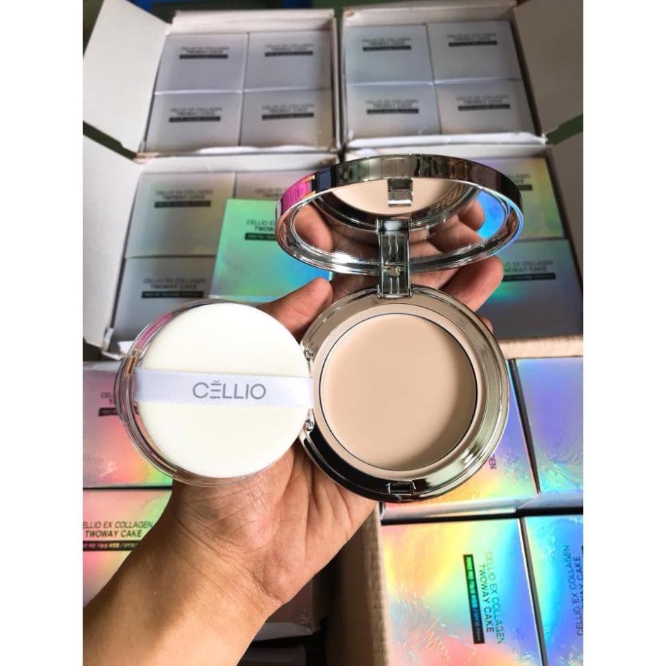Phấn phủ siêu mịn chống nắng Cellio Ex Collagen twoway cake SPF 30 – Hàn Quốc - TẶNG KÈM 1 LÕI  - Rose.shop79