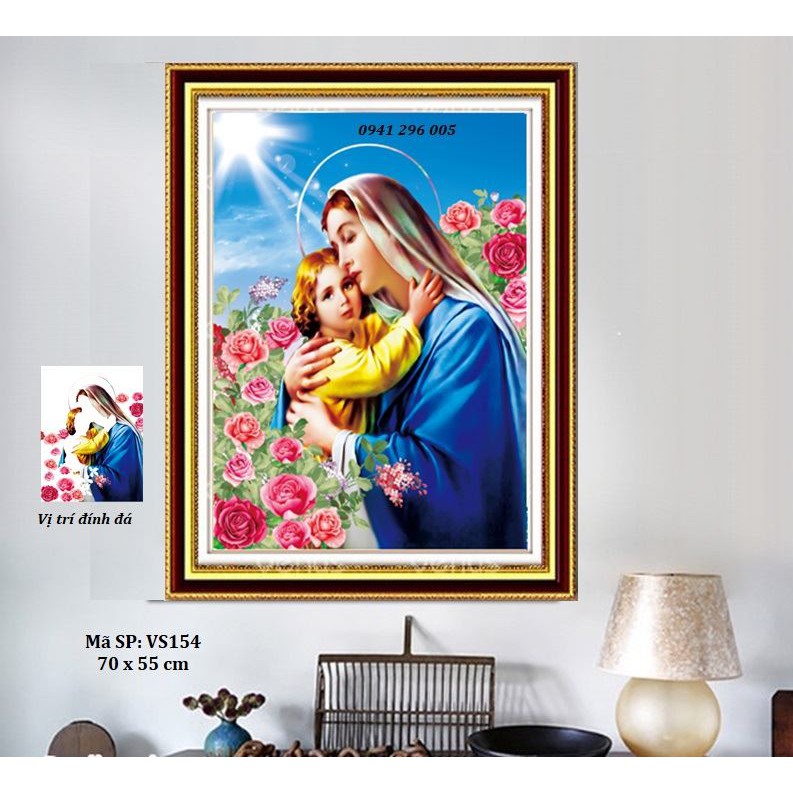 Tranh đính đá Tình yêu Đức mẹ Maria VS154 (70x55cm) - chưa đính đá, không khung