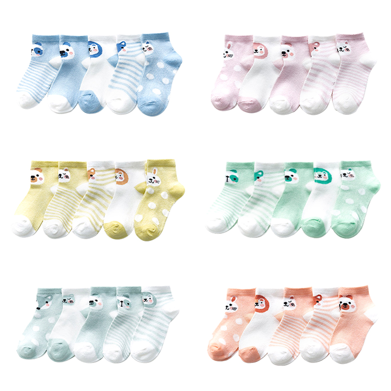 Set 5 Đôi Tất Lưới Thoáng Khí Họa Tiết Hoạt Hình Dễ Thương Cho Bé