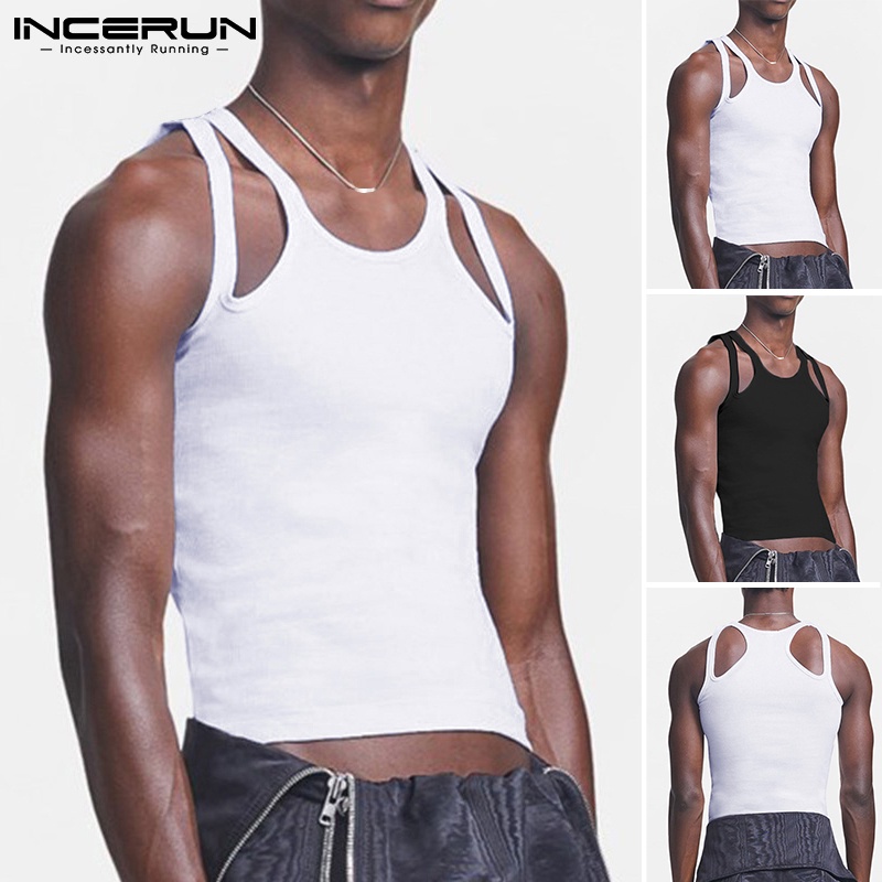 Áo ba lỗ nam INCERUN dệt kim ôm dáng màu trơn không tay tập gym thường ngày