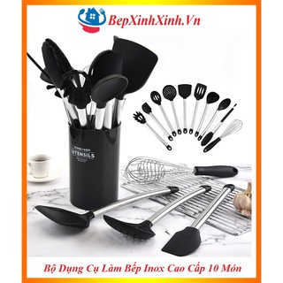 Bộ Dụng Cụ Nấu Ăn 10 Món Bằng Silicon Cao Cấp,Cán Inox Khổng Rỉ ,Bộ Nấu Ăn Tiện Lợi ,Bepxinhxinh