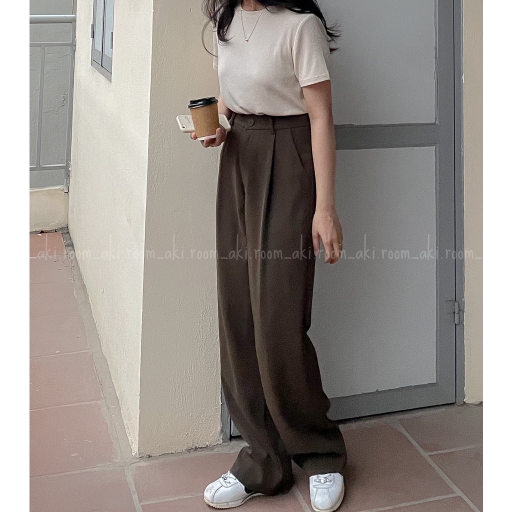Quần suông trơn mượt cạp phẳng một khuy 218
