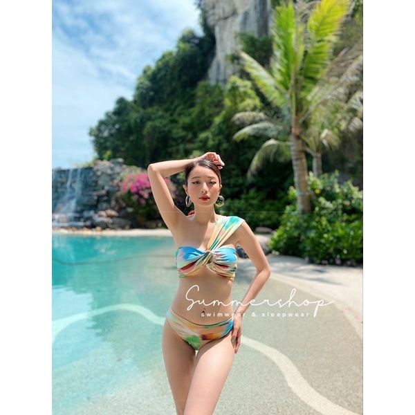 BIKINI 2 mảnh set 3 chi tiết loang quấn úp kèm vây zip sang chảnh