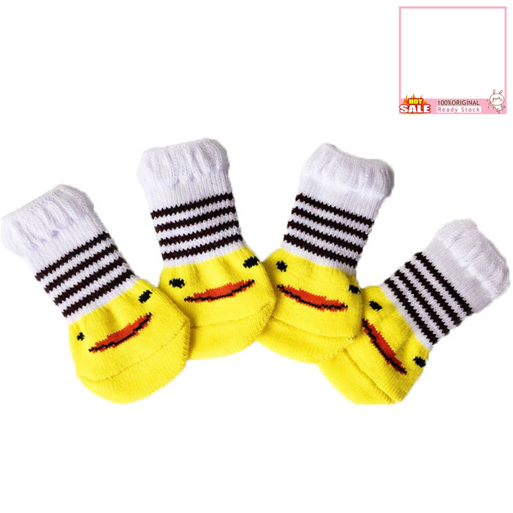 Set 4 chiếc vớ cotton chống trơn trượt họa tiết hoạt hình dễ thương dành cho thú cưng