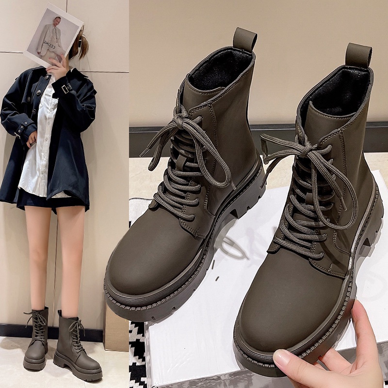 Giày bốt martin IELGY mũi tròn thắt dây phong cách Hàn Quốc thời trang dành cho nữ