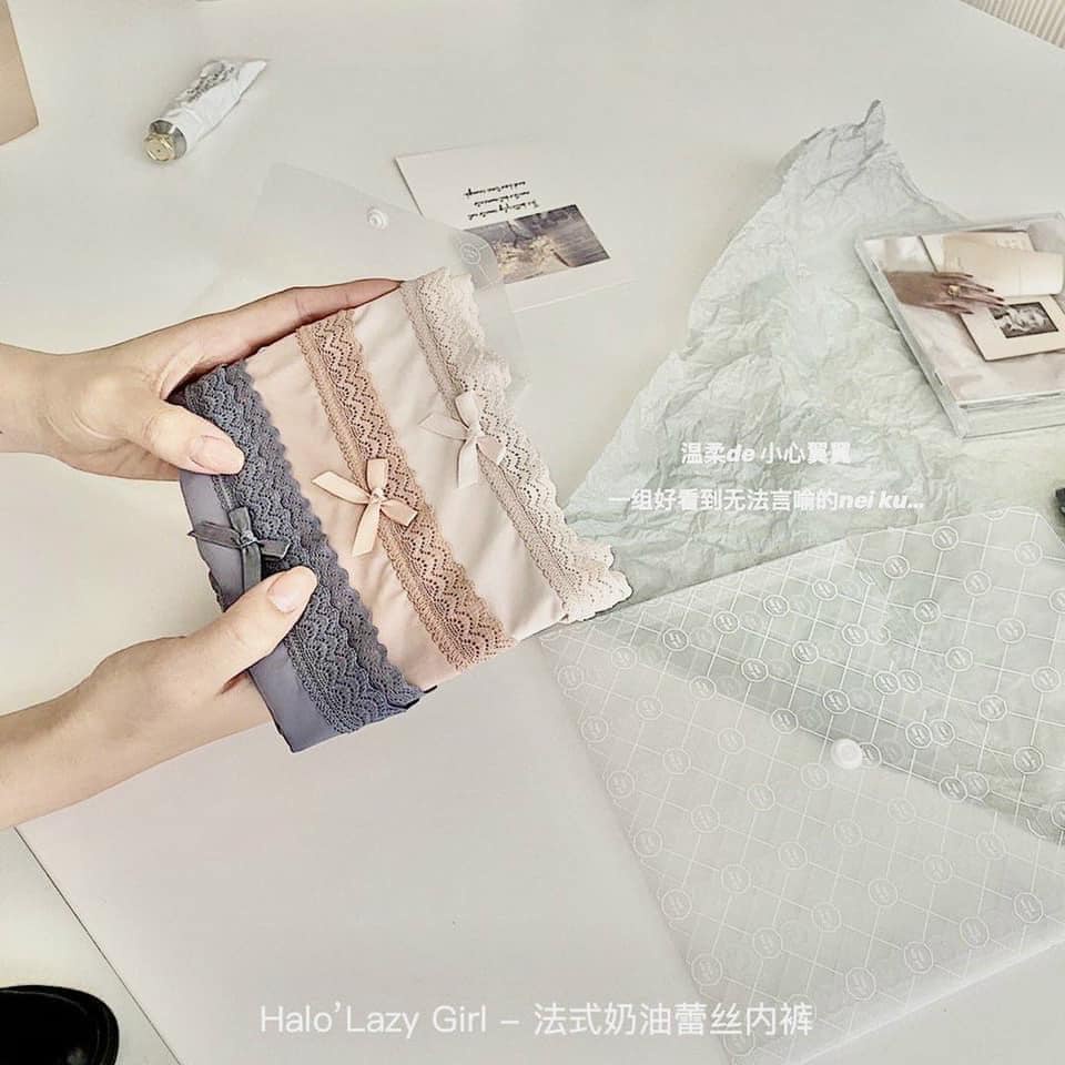 Set 3 Quần Lót Đúc Su Thun Lạnh Viền Ren Phối Nơ kèm Túi Zip 499