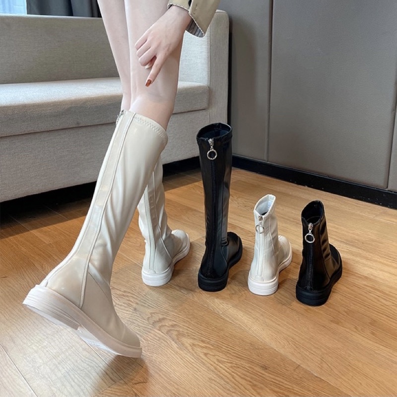 Boots cổ ngắn và cổ cao ulzzang da mềm ôm chân khoá sau gót đế 2cm