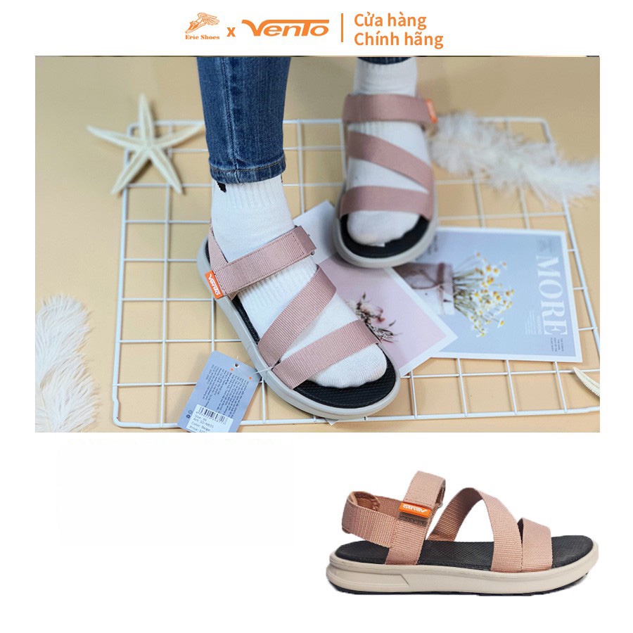 Sandal Vento chính hãng nam nữ SD-NB35 màu be quai chéo, Dép quai hậu đế bằng đi học không gây mùi