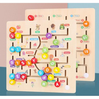 Bảng chữ cái và số đếm có hình minh họa sinh động tiếng Anh bằng gỗ tự nhiên kích thích trí não tăng IQ cho bé 3-5t