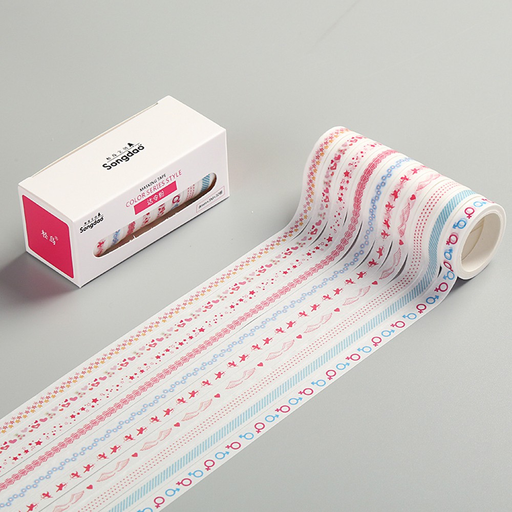 <Video Review> Set 10 Cuộn Băng Keo Dính Washi Tape Họa Tiết Cute Trang Trí Sổ Tay Nhật Kí Khay Đựng Bút D171