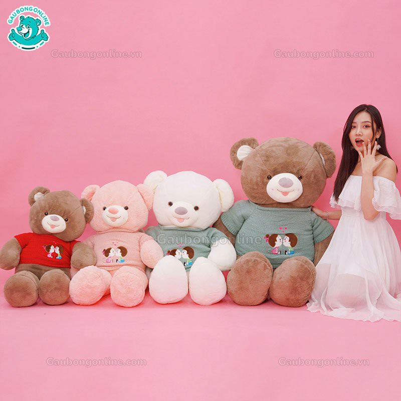 [Mã LIFEXANH03 giảm 10% đơn 500K] Gấu Bông Teddy Áo Len Kiss Lông Trơn Cao Cấp Gấu Bông Online