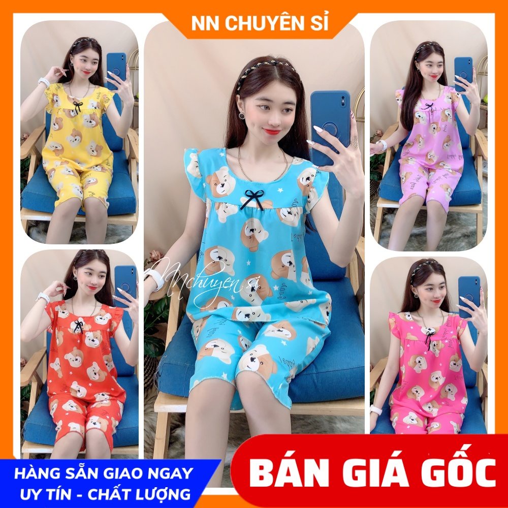 Đồ bộ nữ mặc nhà chất kate lụa mềm mịn mát in hình gấu in hoạt hình dễ thương BKT141