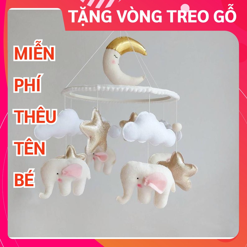 Đồ chơi treo nôi cho bé kích thích thị giác CoCo Kids ảnh thật, phát nhạc tự xoay mẫu VOI VÀNG 2