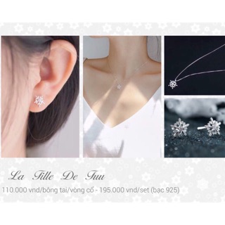(Hình thật) set vòng cổ và bông tai hình bông tuyết chất liệu bạc 925