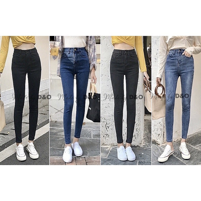 [Size 32-36] Quần Bò Cạp Cao / Quần Jeans Lưng Cao Trên Rốn Co Giãn Mạnh - Tôn Dáng Gọn Eo Bụng 6 Màu Trơn/Rách