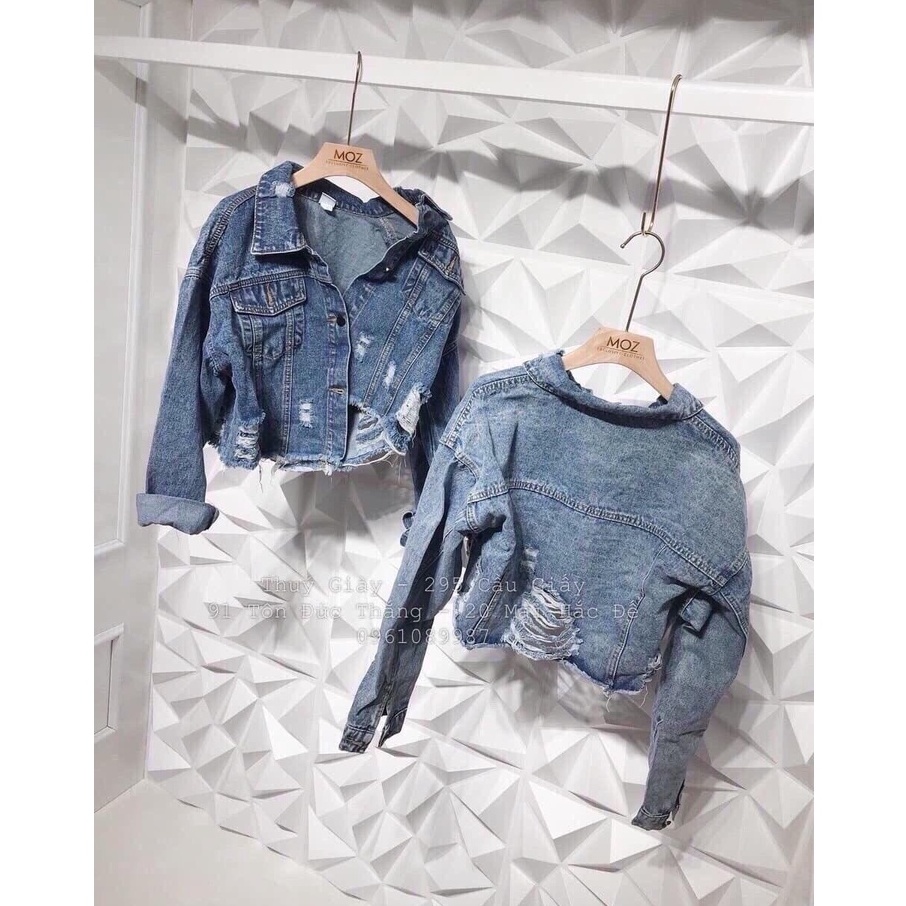 Áo Khoác Jean Nữ Xanh Dạng Lửng Freesize Dưới 60kg- Áo Khoác Nữ Croptop mẫu rách D Store92