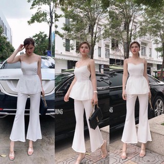 ❤️ SET ÁO 2 DÂY PEPLUM PHỐI LƯỚI + QUẦN ỐNG LOE 210k