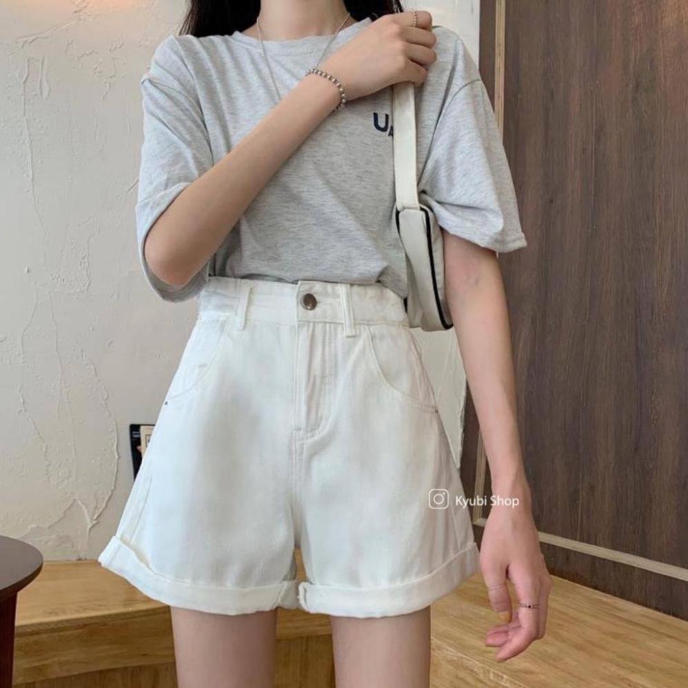 Quần short kaki nữ lưng cao Ulzzang Kyubi - Quần đùi jean cạp cao ngố ống rộng sẵn gầu JN88 !