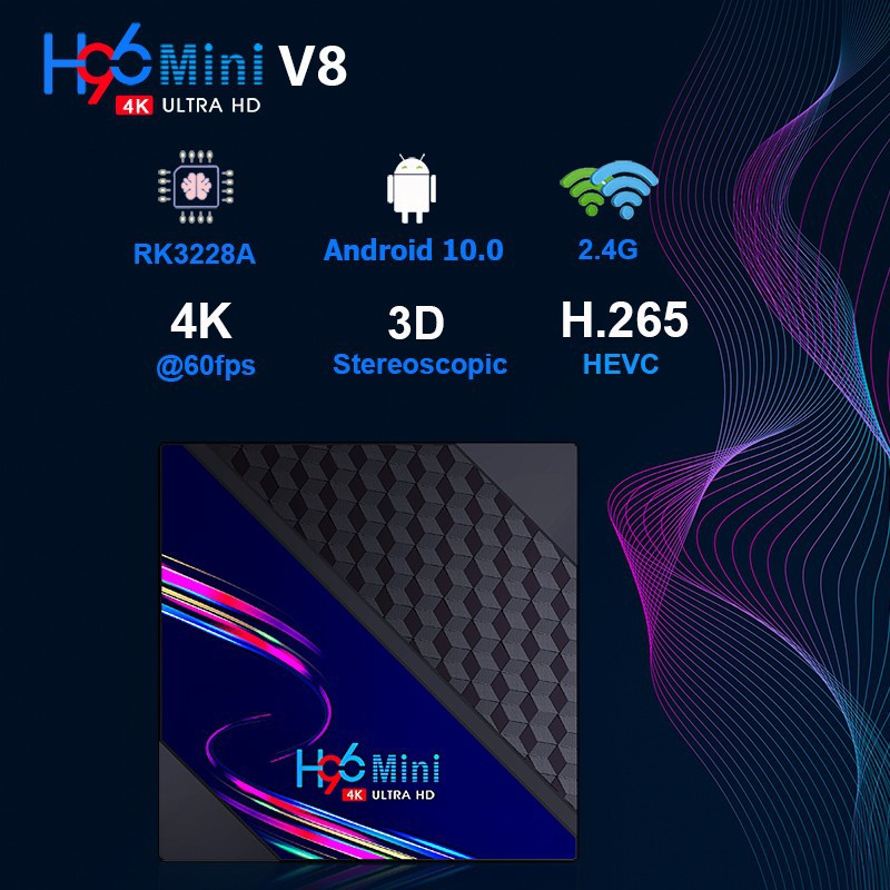 Đầu Tv Box H96 Mini V8 Android 10.0 1 + 8g Os Rk3228A 4k Ott Box 2.4g Wifi Smart Tv Box