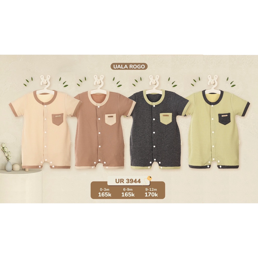 Bodysuit cho bé bộ áo liền quần Ualarogo 3-12 tháng cúc giữa dễ thay bỉm vải cotton thoáng mát hè 3944