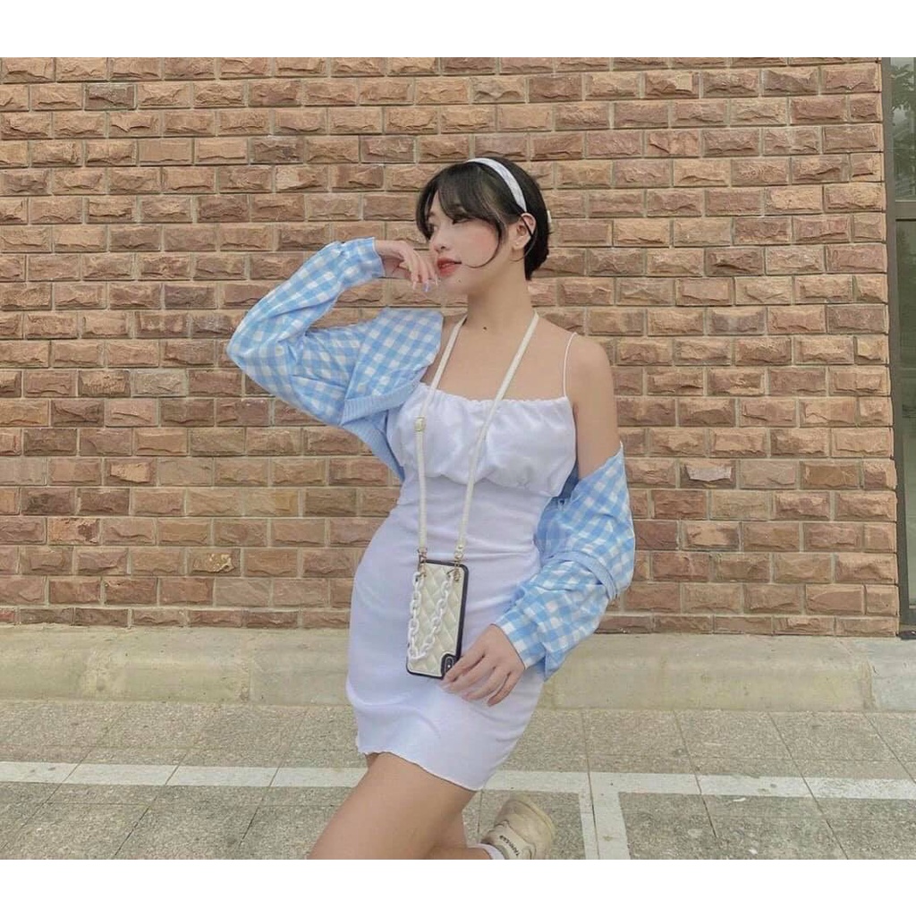 DONNA SET - SET ĐẦM HAI DÂY THUN GÂN KÈM ÁO KHOÁC CROPTOP CARO - MÈO INDA HOUSE