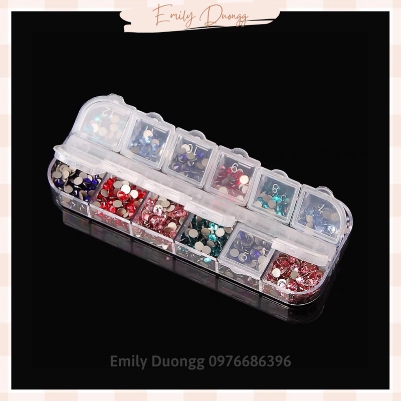 Hộp nhựa nhỏ 12 ô đựng phụ kiện charm nail - khay đựng đá
