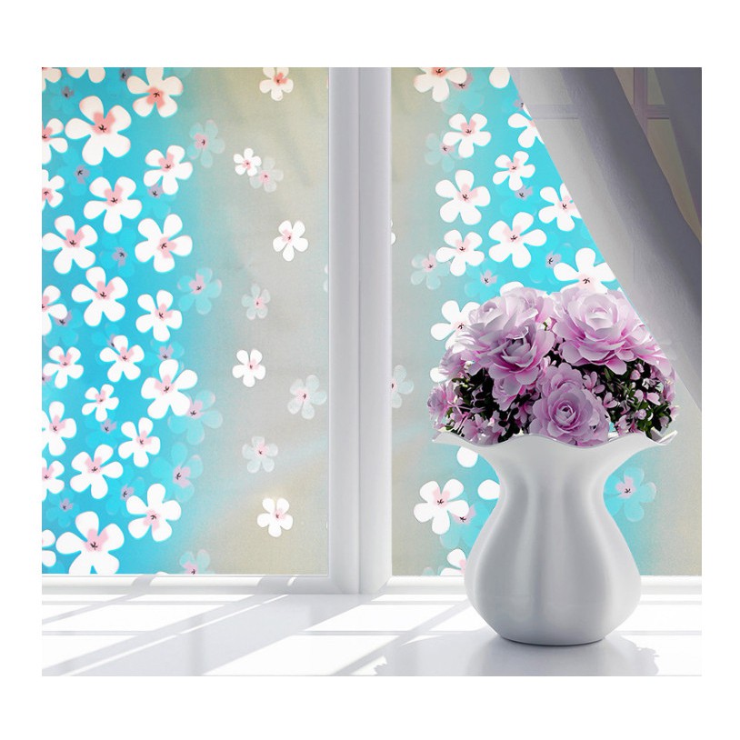 Decal dán kính hoa lài màu xanh dương trang nhã khổ 45cm keo sẵn