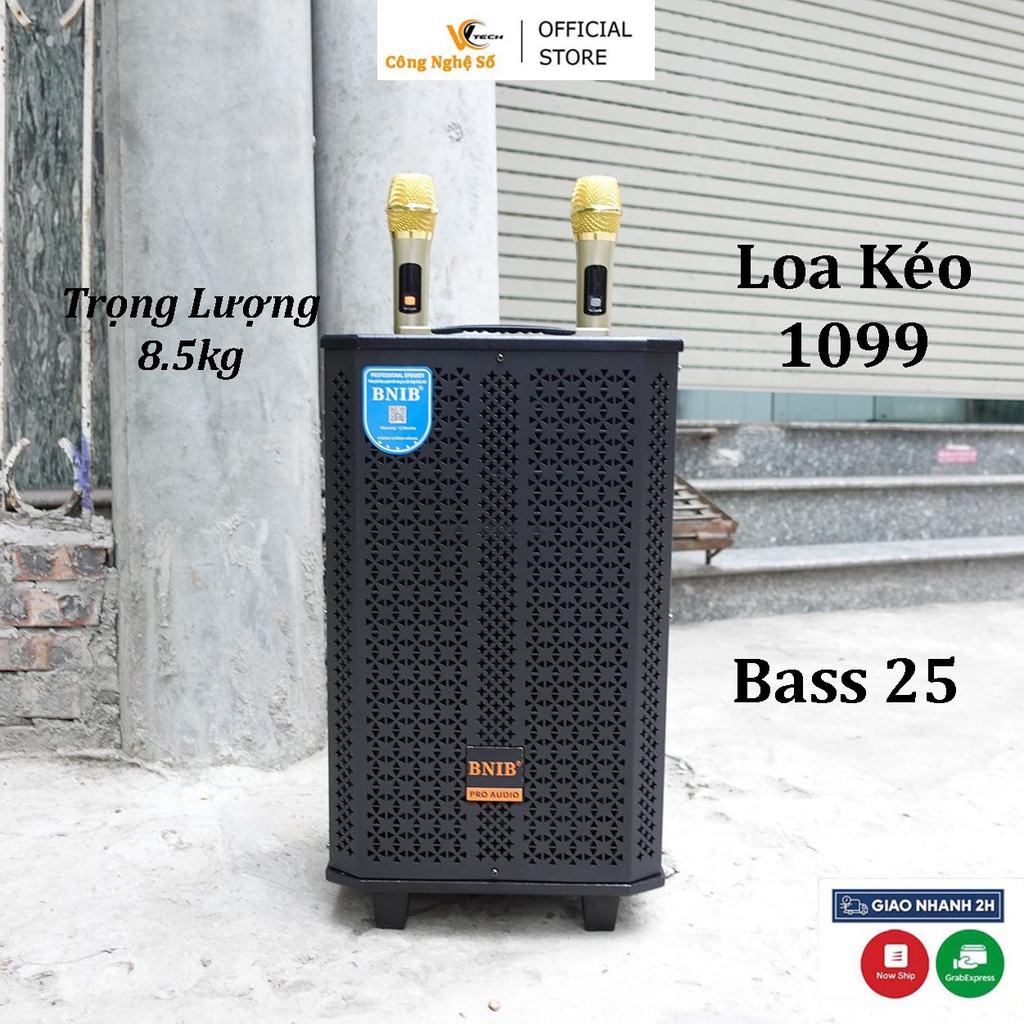 Loa Kéo Hát Karaoke Cao Cấp BNIB 1099 Bass 25cm | Nhạc Bass Cực Chất, kèm 2 tay Micro bắt giọng Nhạy