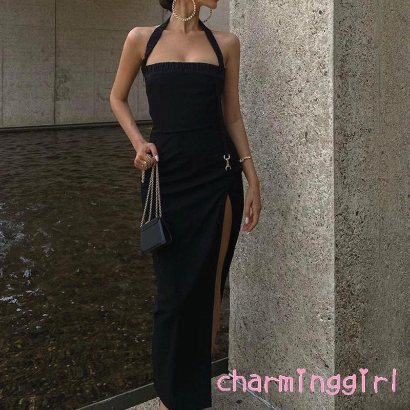 Chm-đầm Body Cổ Yếm Hở Lưng Không Tay Màu Trơn Thời Trang Mùa Hè Cho Nữ