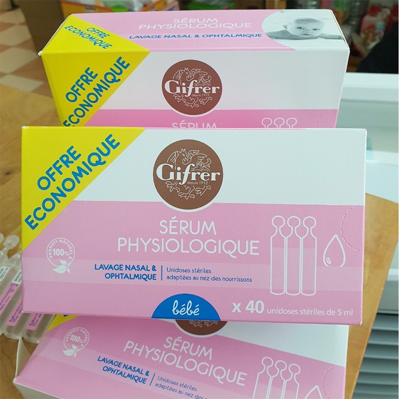 Nước muối sinh lý Fysoline Pháp - Giúp vệ sinh mắt mũi miệng cho bé 40 ống