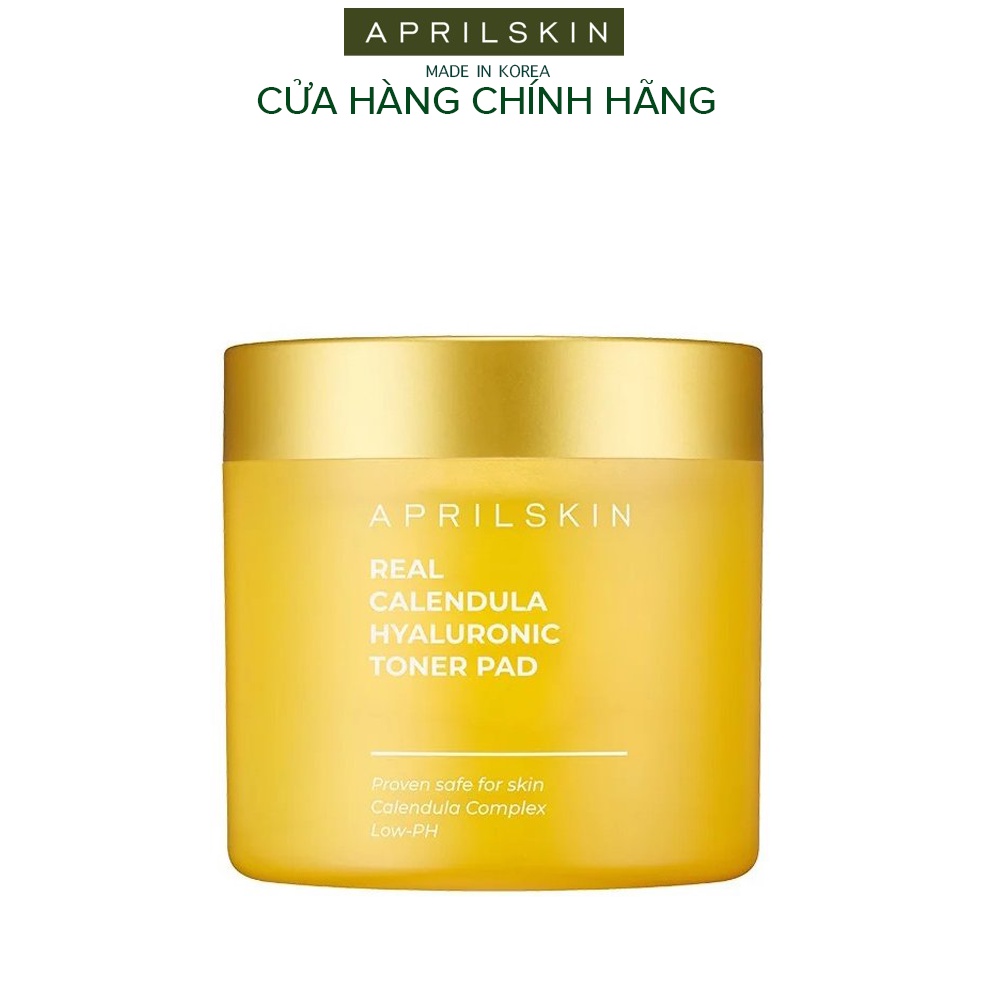 Toner Pad Cân Bằng Da, Loại Bỏ Da Chết Chiết Xuất Hoa Cúc AprilSkin Real Calendula Hyaluronic Toner Pad 140g