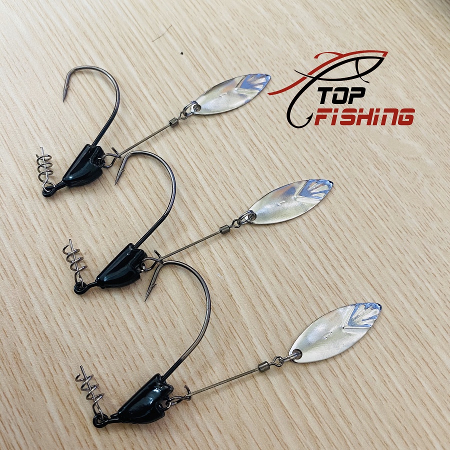 ( Vỉ 3 Cái ) Lưỡi Móc Mồi Mềm FLASH SWIMMER  Dài 5cm - Có Thìa Xoay - Top Fishing