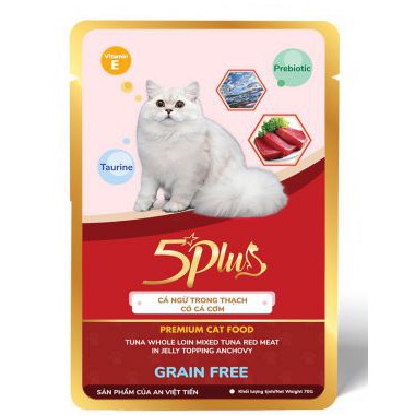 Sốt cá ngừ có cá cơm cho mèo 5Plus Tuna premium cat food grain free 70g
