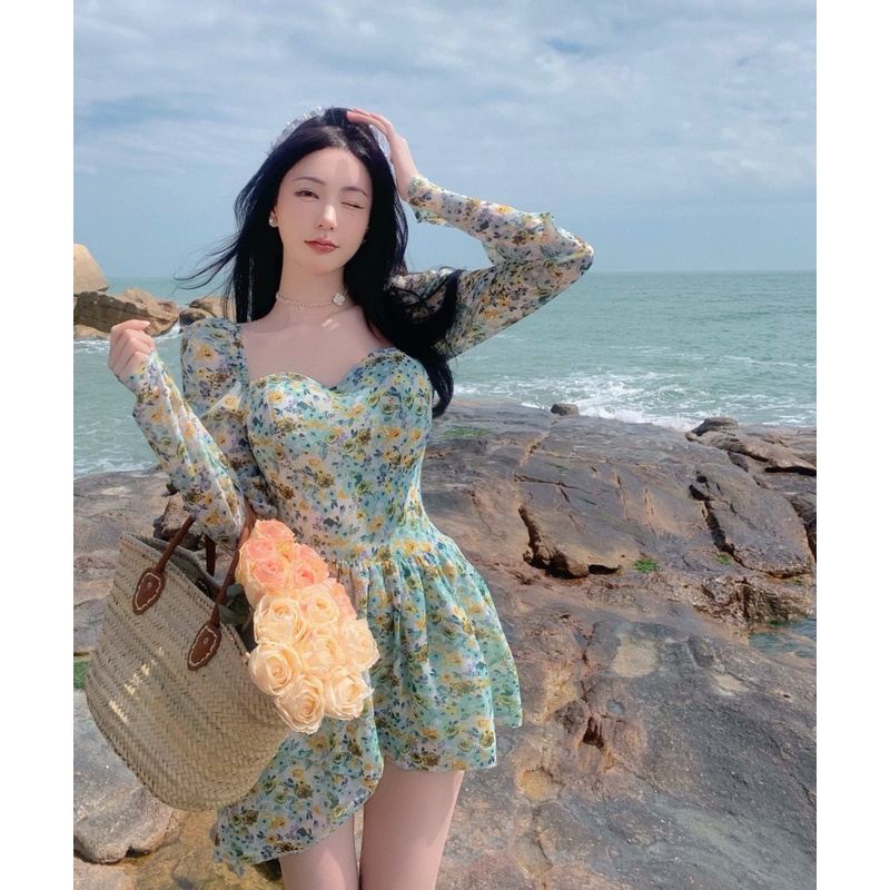 Đầm dáng xòe hoa nhí tay dài Emilyshop ulzzang