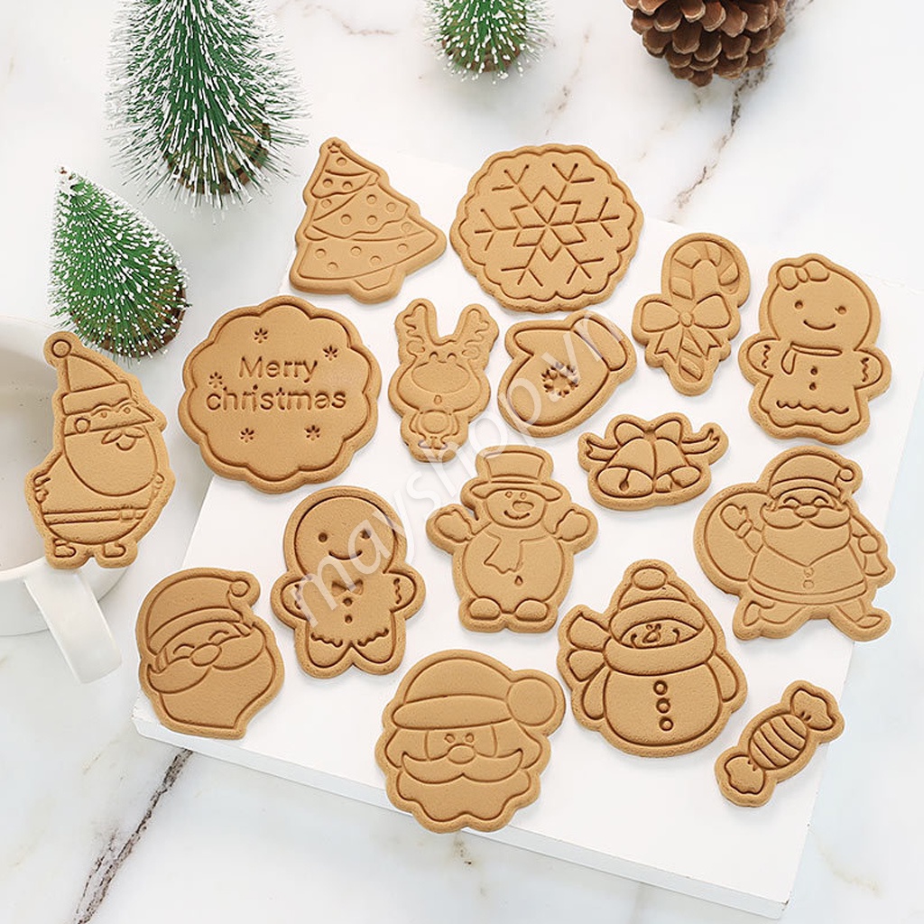 Bộ 8 cutter nhựa tạo hình Bánh quy, Fondant Giáng sinh