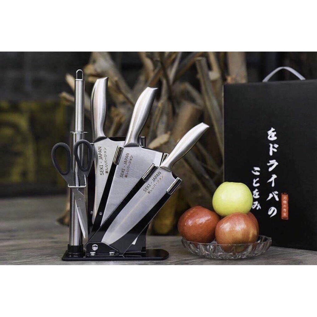 Bộ Dao Kéo 6 Món Inox Nhật Bản  ASAKH ✯ Sắc Bén Không Han Gỉ ✯ Tặng kèm kệ để dao