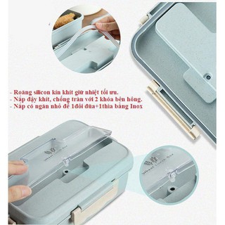 [FREESHIP❤️] HỘP CƠM VĂN PHÒNG 3 NGĂN LÚA MẠCH KÈM THÌA ĐŨA