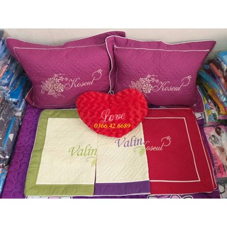 Đôi vỏ gối satin thêu hoa đẹp kt 45x65