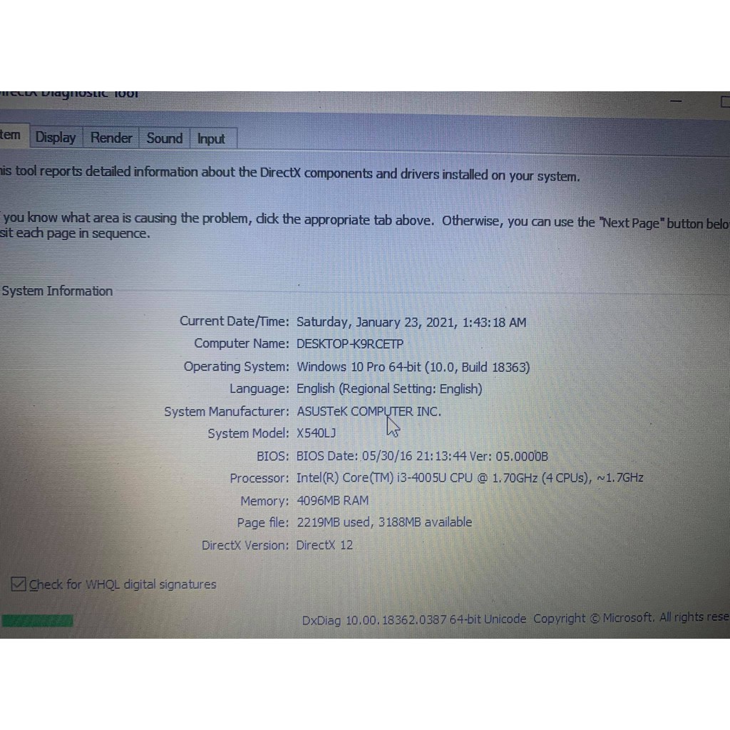 Máy tính xách tay X540LJ I3 4005U Ram 4G SSD 120G VGA